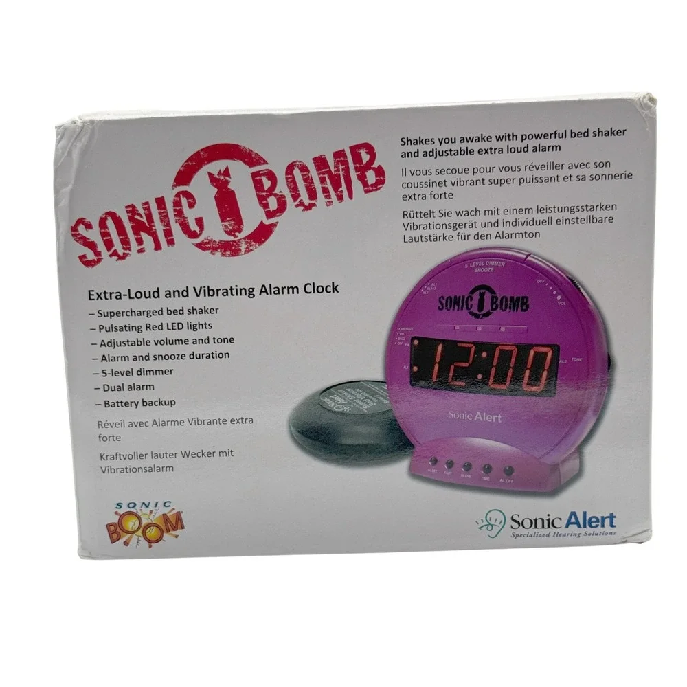 Sonic Bomb SBB500SST Turquoise Dual Alarm Clock Bed Shaker New Open Box